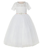 Floral Lace Flower Girl Dress with Sleeves Junior Pageant Gown Graduation Ceremonial Gown LG2R5thin