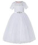 Floral Lace Flower Girl Dress with Sleeves Junior Pageant Gown Graduation Ceremonial Gown LG2R5thin